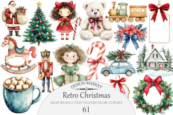 Download Retro Christmas Clipart Bundle - Retro christmas Collection